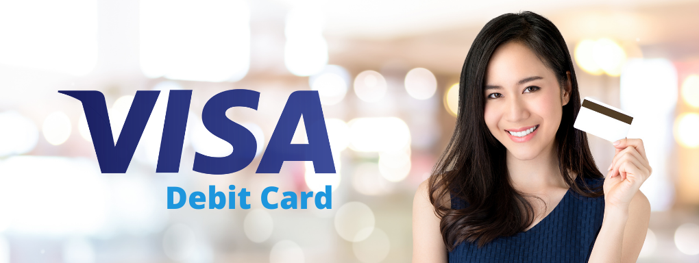 Picture woman holding VISA Debit Card
